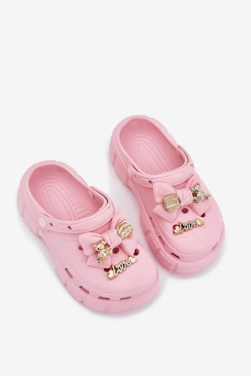 Clearance Klapki Dziecięce Dziewczęce Piankowe Z Kokardką I Ozdobami Różowe Selvana Dzieci Dziewczęce
