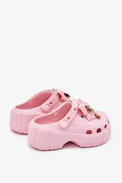 Clearance Klapki Dziecięce Dziewczęce Piankowe Z Kokardką I Ozdobami Różowe Selvana Dzieci Dziewczęce