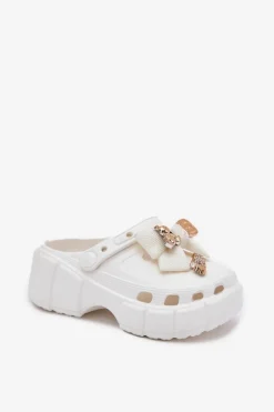 Best Klapki Dziecięce Dziewczęce Piankowe Z Kokardką I Ozdobami Białe Selvana Dzieci Dziewczęce