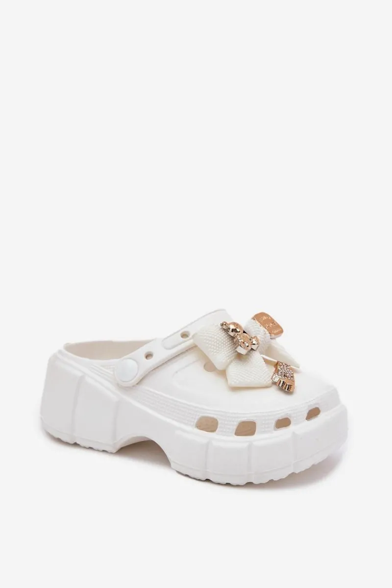 Best Klapki Dziecięce Dziewczęce Piankowe Z Kokardką I Ozdobami Białe Selvana Dzieci Dziewczęce