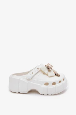 Best Klapki Dziecięce Dziewczęce Piankowe Z Kokardką I Ozdobami Białe Selvana Dzieci Dziewczęce