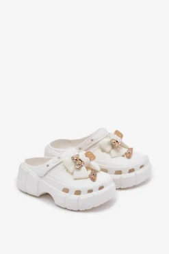 Best Klapki Dziecięce Dziewczęce Piankowe Z Kokardką I Ozdobami Białe Selvana Dzieci Dziewczęce