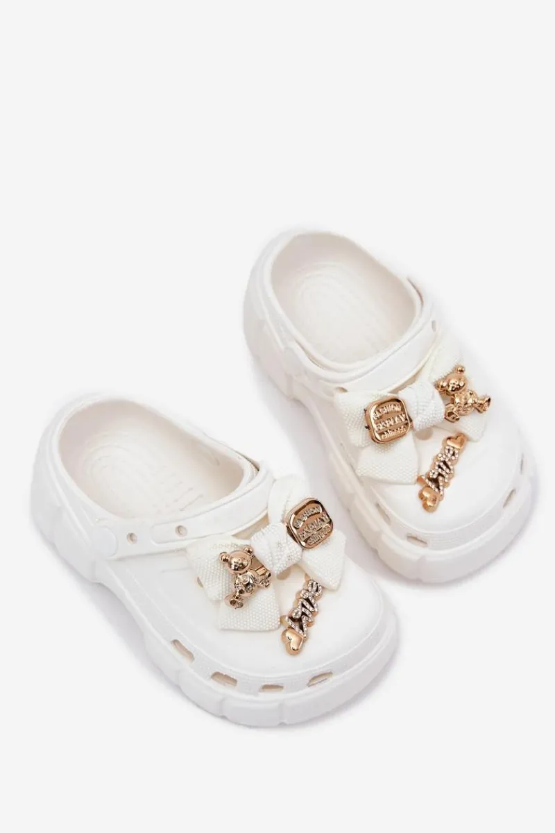 Best Klapki Dziecięce Dziewczęce Piankowe Z Kokardką I Ozdobami Białe Selvana Dzieci Dziewczęce