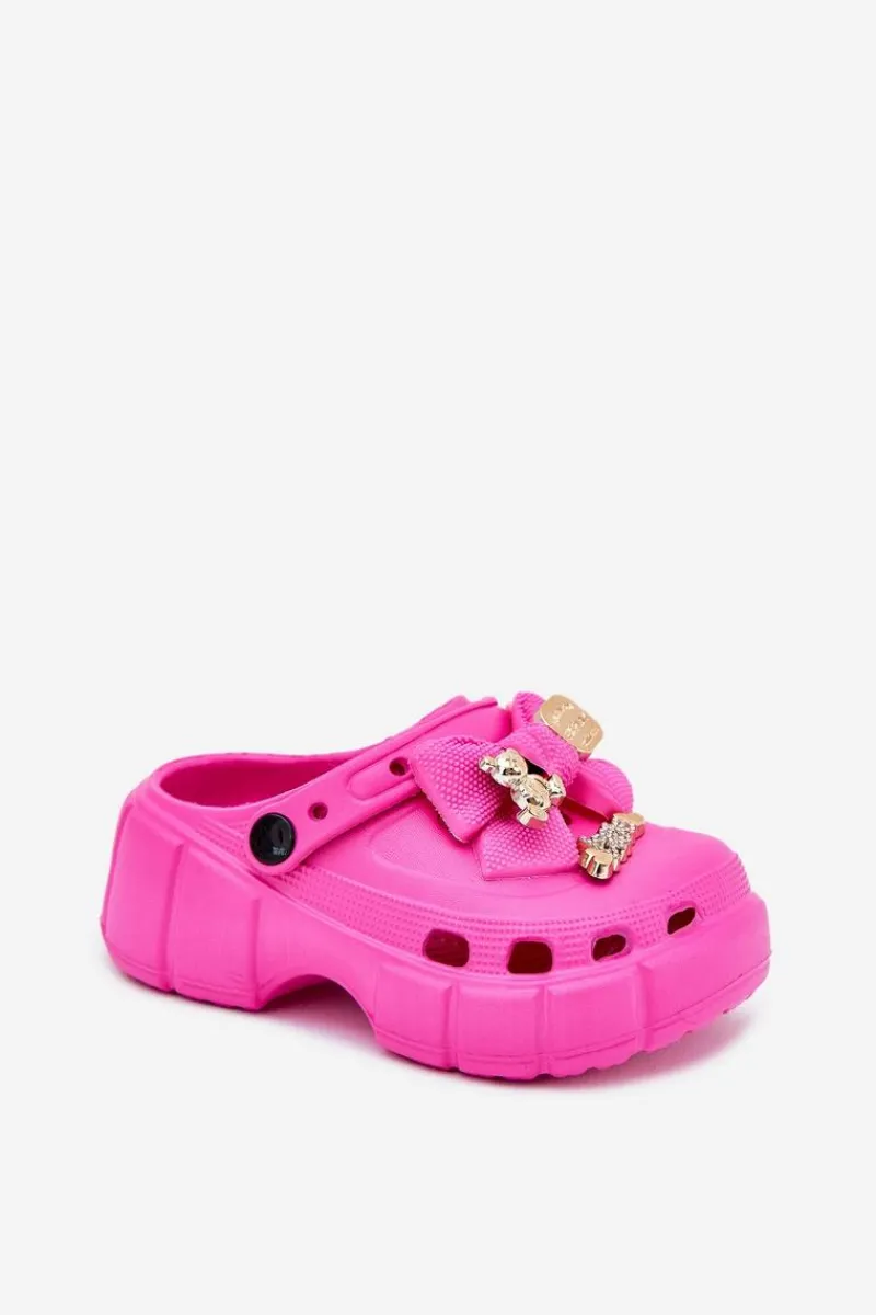 Dziewczęce>Boto Klapki Dziecięce Dziewczęce Piankowe Z Kokardką I Ozdobami Fuksja Selvana Różowy