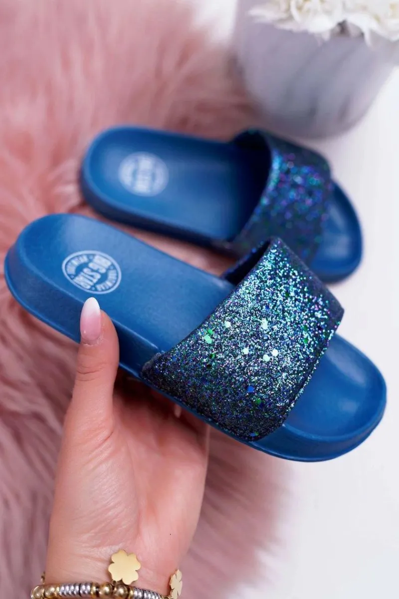 Dziewczęce|Klapki Damskie Klasyczne>Big Star Shoes Klapki Dziecięce Młodzieżowe Big Star Granatowe Brokatowe AA374089