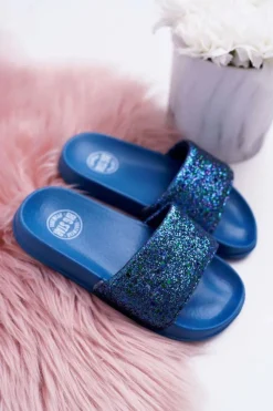 Dziewczęce|Klapki Damskie Klasyczne>Big Star Shoes Klapki Dziecięce Młodzieżowe Big Star Granatowe Brokatowe AA374089