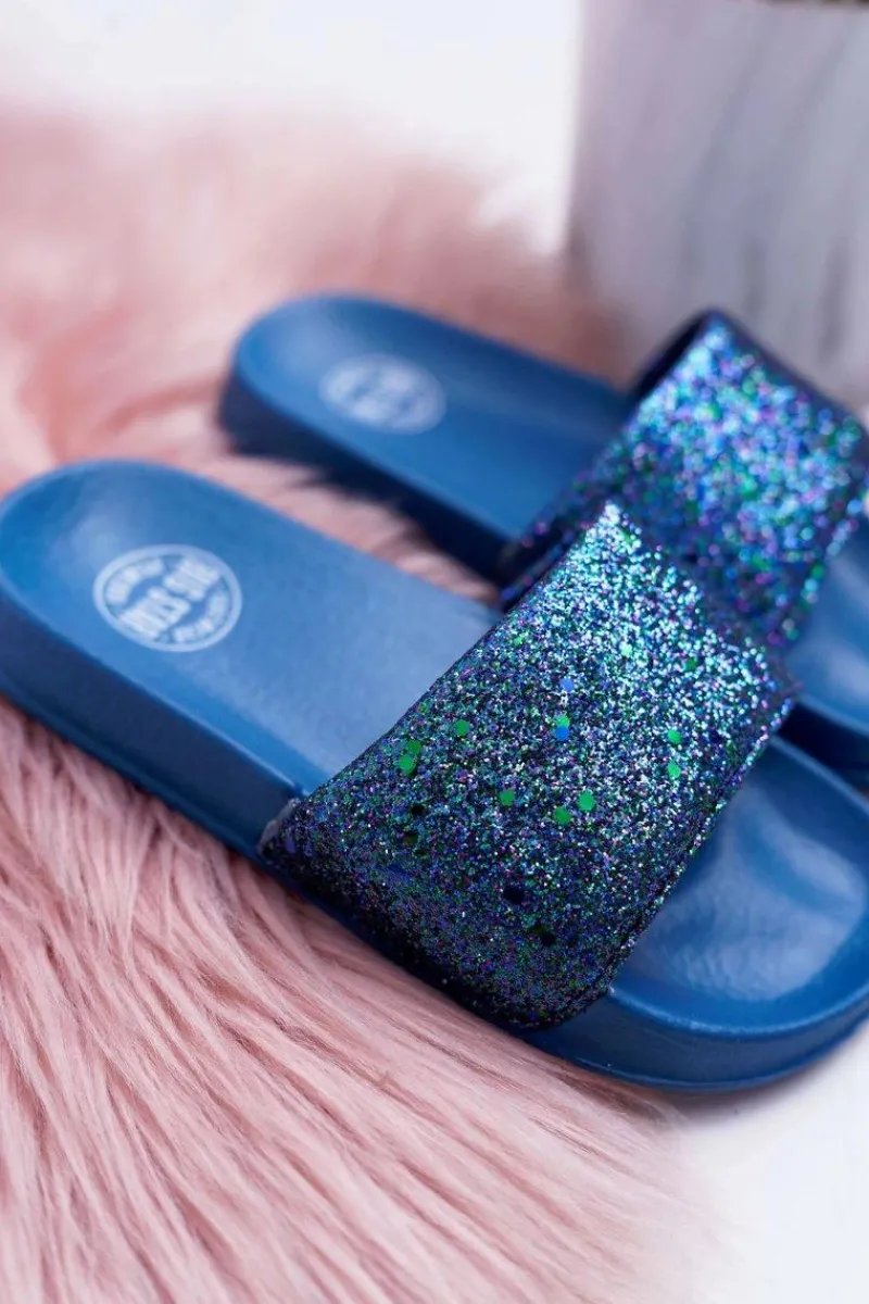 Dziewczęce|Klapki Damskie Klasyczne>Big Star Shoes Klapki Dziecięce Młodzieżowe Big Star Granatowe Brokatowe AA374089