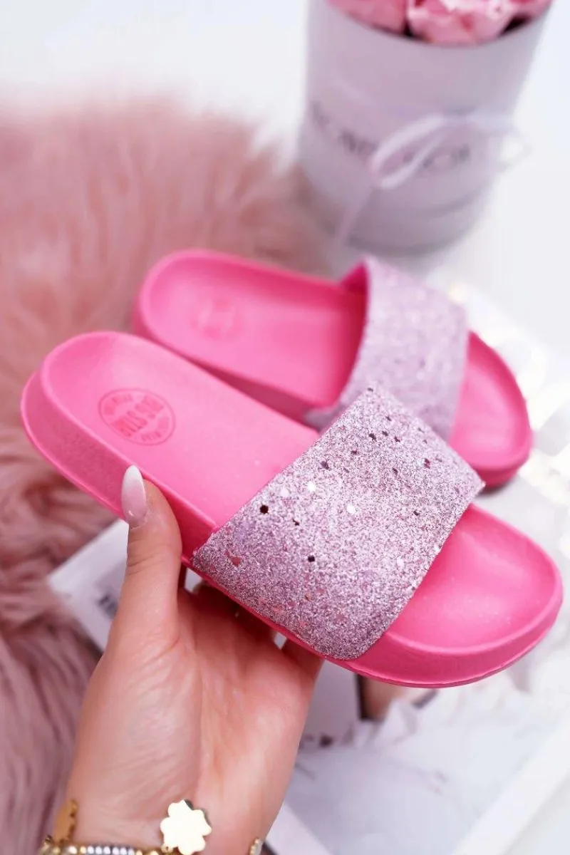 Outlet Klapki Dziecięce Młodzieżowe Big Star Różowe Brokatowe AA374088 Damskie Dziewczęce|Klapki Damskie Klasyczne