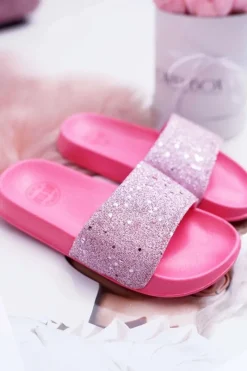 Outlet Klapki Dziecięce Młodzieżowe Big Star Różowe Brokatowe AA374088 Damskie Dziewczęce|Klapki Damskie Klasyczne