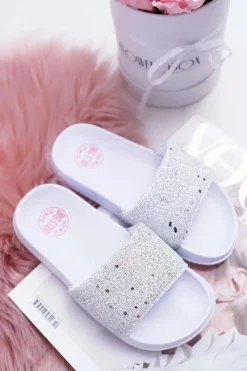 Dziewczęce|Klapki Damskie Klasyczne>Big Star Shoes Klapki Dziecięce Młodzieżowe Big Star Białe Brokatowe AA374086