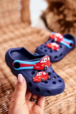 Chłopięce>Boto Klapki Dziecięce Piankowe Kroksy Granatowe Auta Bruno
