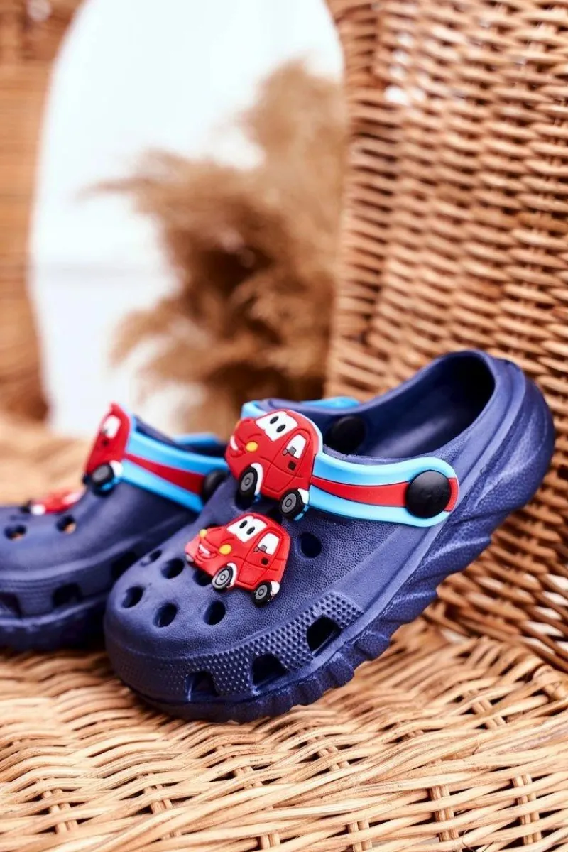 Chłopięce>Boto Klapki Dziecięce Piankowe Kroksy Granatowe Auta Bruno