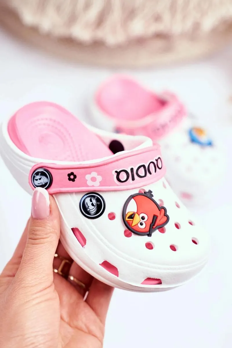 Dziewczęce>Boto Klapki Dziecięce Piankowe Kroksy Białe Ptaszki AngryBirds