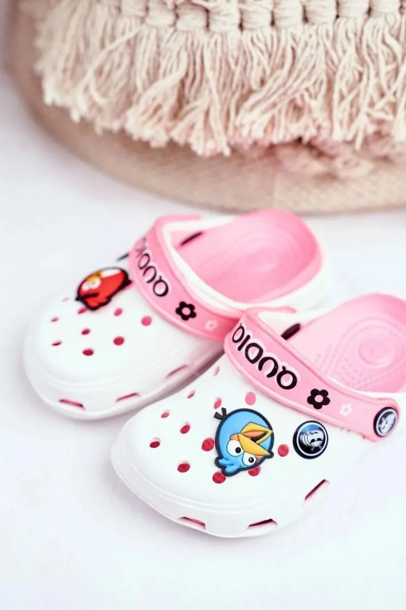 Dziewczęce>Boto Klapki Dziecięce Piankowe Kroksy Białe Ptaszki AngryBirds