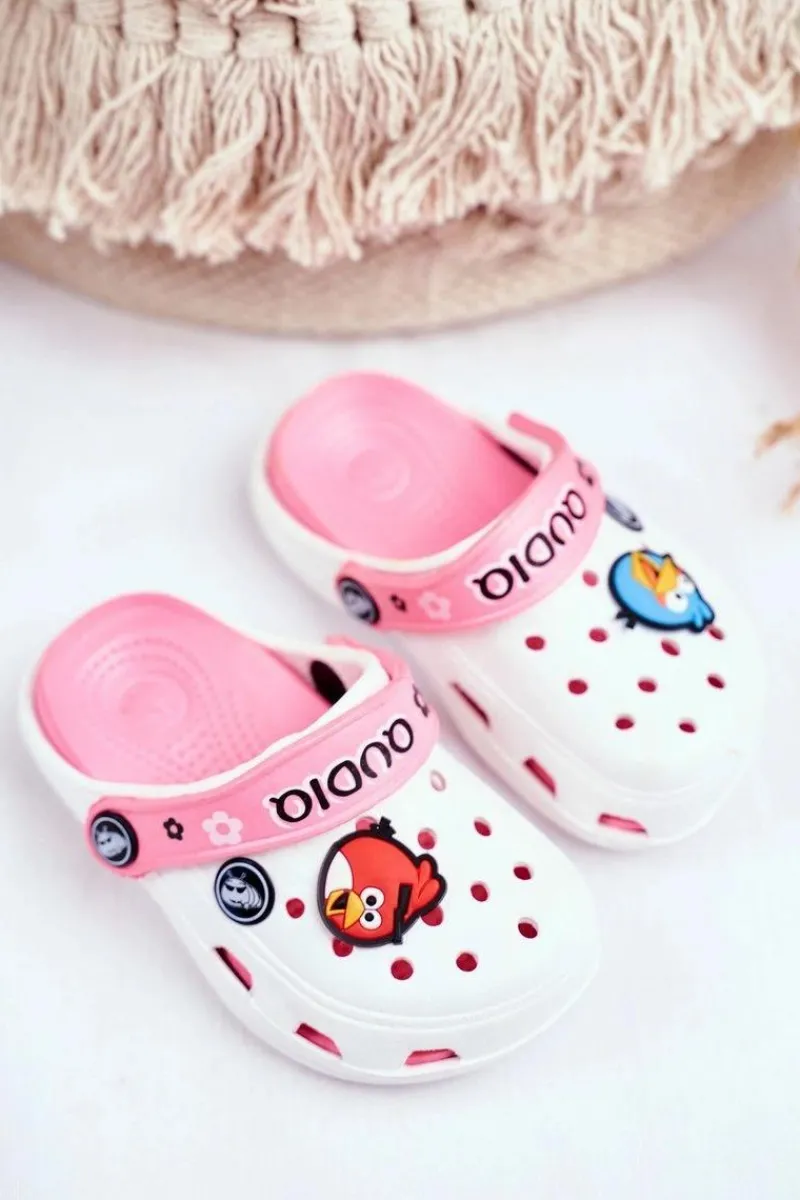 Dziewczęce>Boto Klapki Dziecięce Piankowe Kroksy Białe Ptaszki AngryBirds