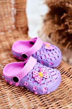 Dziewczęce>Boto Klapki Dziecięce Piankowe Kroksy Fioletowe Kokardka