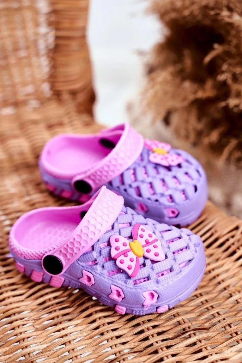 Dziewczęce>Boto Klapki Dziecięce Piankowe Kroksy Fioletowe Kokardka