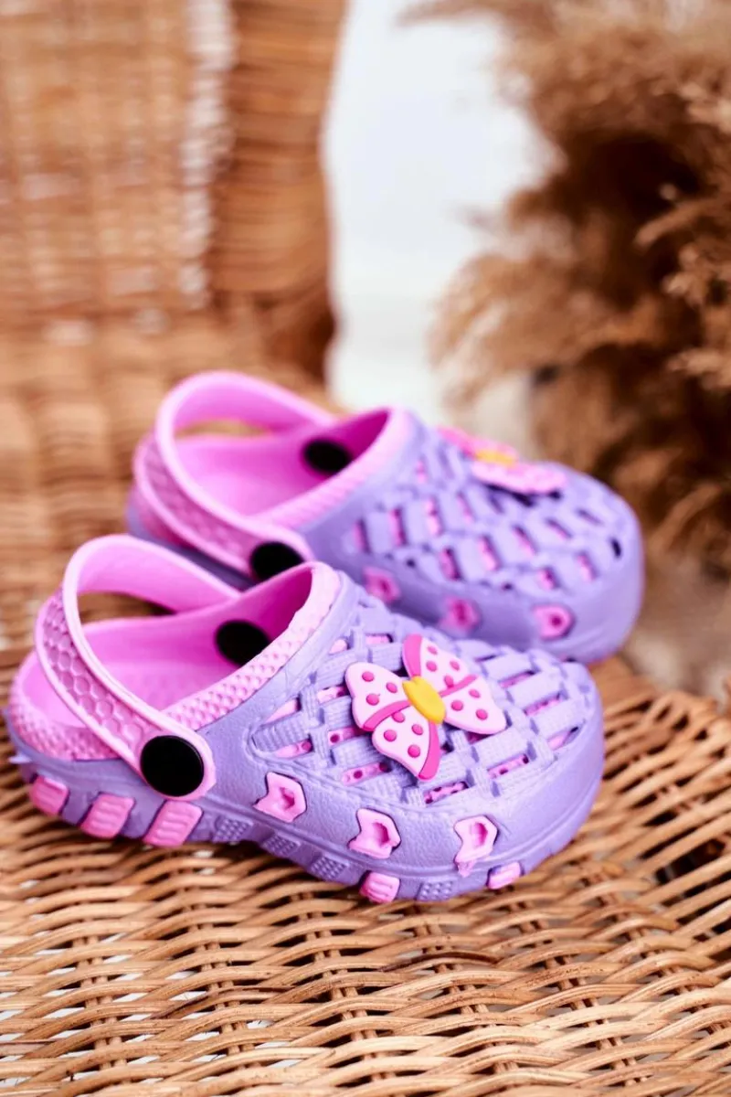 Dziewczęce>Boto Klapki Dziecięce Piankowe Kroksy Fioletowe Kokardka