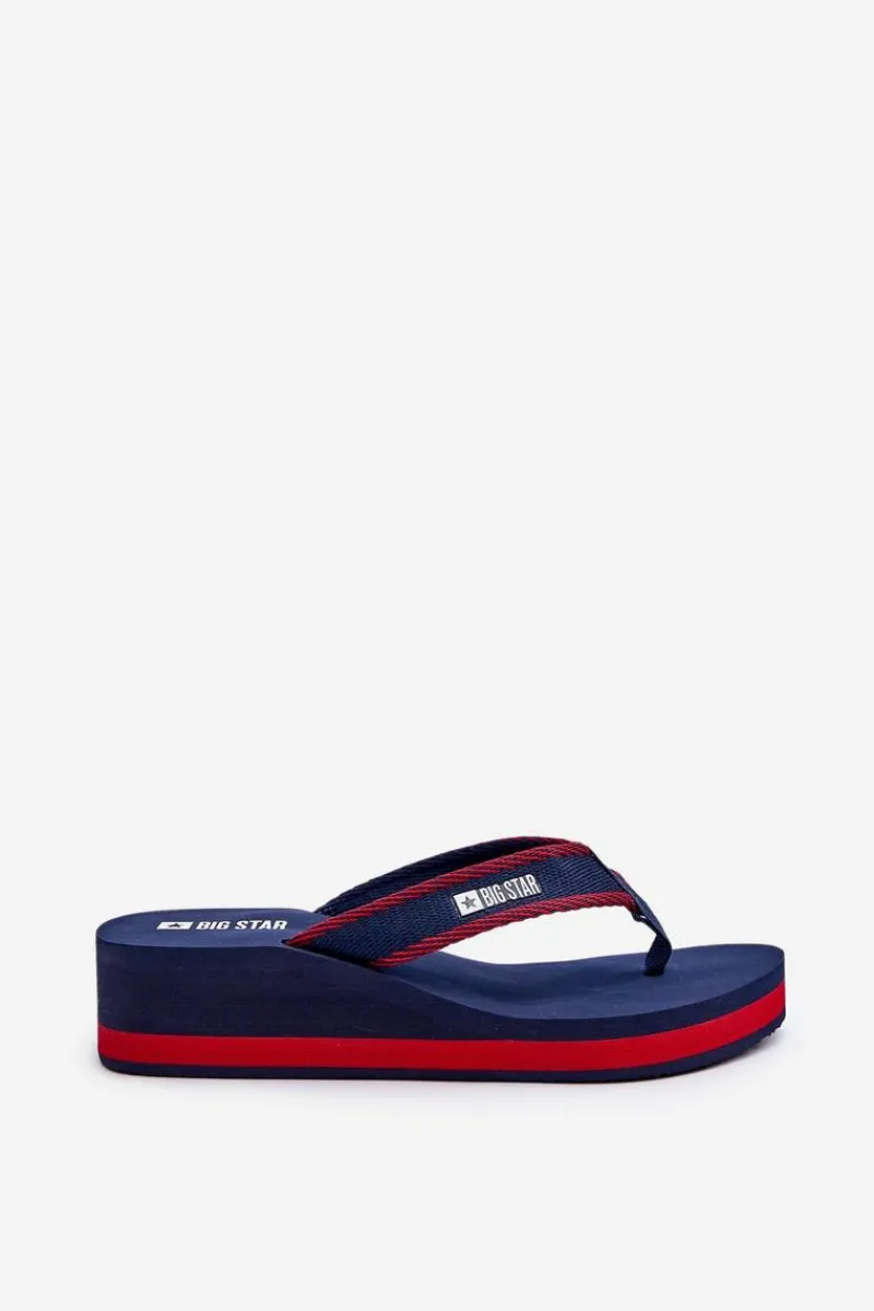 Klapki Na Koturnie|Klapki Na Obcasie>Big Star Shoes Klapki Japonki Damskie Na Koturnie Big Star NN274A725 Granatowe