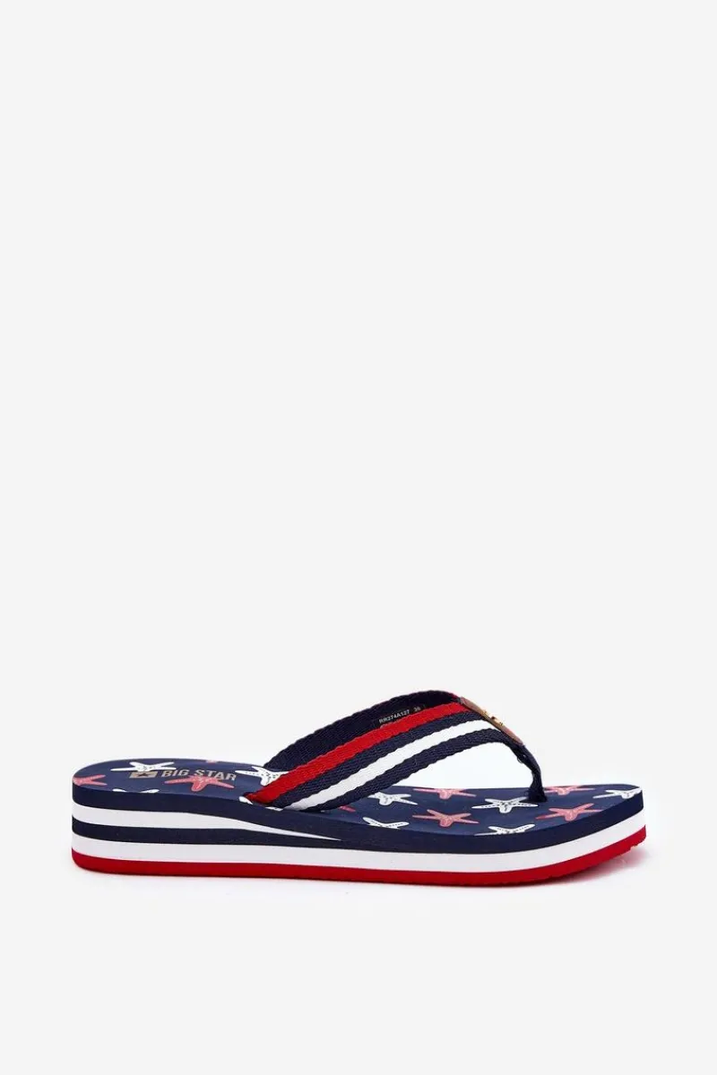 Klapki Na Koturnie|Klapki Sportowe>Big Star Shoes Klapki Japonki Damskie Na Koturnie Big Star RR274A127 Granatowe