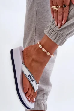 Klapki Japonki Damskie Na Koturnie Big Star NN274A726 Białe Damskie Klapki Na Koturnie|Klapki Na Obcasie