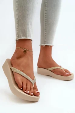 Ipanema Klapki Japonki Damskie Z Brokatowym Paskiem 83386 Mesh Chic Plat Fem Beżowe