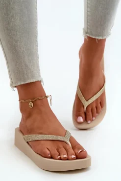 Ipanema Klapki Japonki Damskie Z Brokatowym Paskiem 83386 Mesh Chic Plat Fem Beżowe