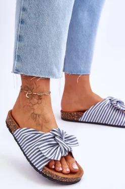 New Boto Klapki Na Korkowej Platformie W Paski Biało-Niebieskie Festive