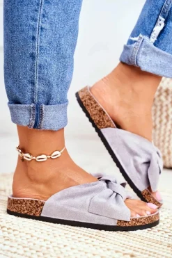 Outlet Klapki Na Korkowej Podeszwie Szare Wendy Damskie Klapki Korkowe|Klapki Damskie Klasyczne