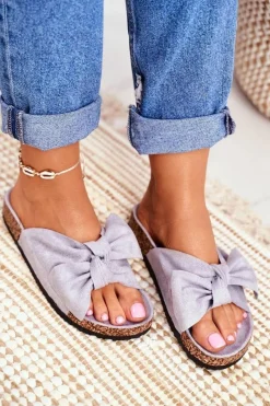 Outlet Klapki Na Korkowej Podeszwie Szare Wendy Damskie Klapki Korkowe|Klapki Damskie Klasyczne