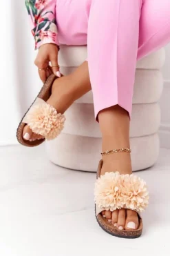 Klapki Korkowe|Klapki Damskie Klasyczne>Evento Klapki Na Korkowej Podeszwie Beżowe Flowerbomb