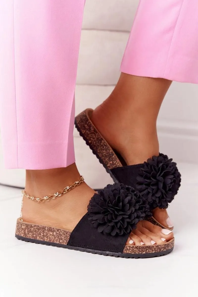 Sale Klapki Na Korkowej Podeszwie Czarne Flowerbomb Damskie Klapki Korkowe|Klapki Damskie Klasyczne