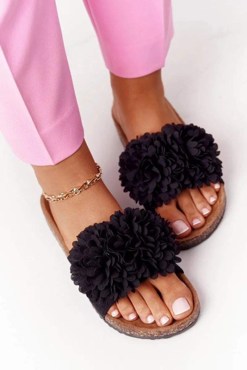 Sale Klapki Na Korkowej Podeszwie Czarne Flowerbomb Damskie Klapki Korkowe|Klapki Damskie Klasyczne