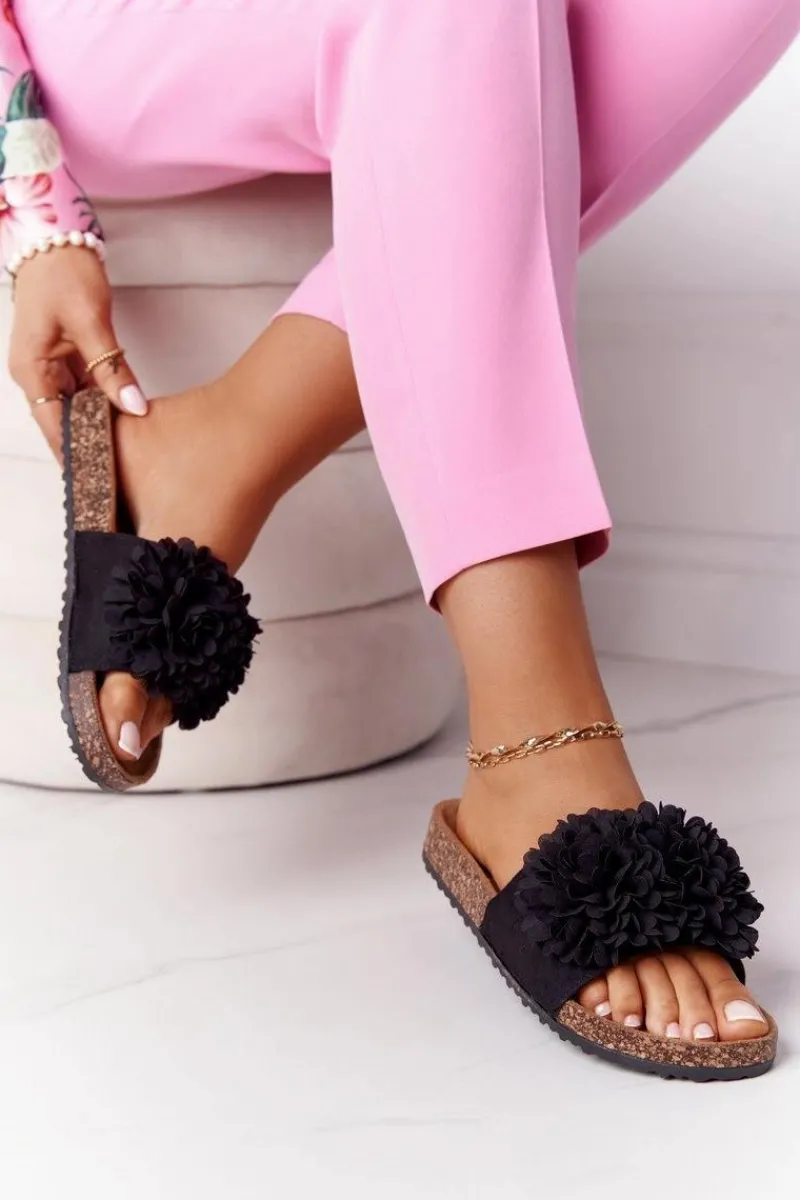 Sale Klapki Na Korkowej Podeszwie Czarne Flowerbomb Damskie Klapki Korkowe|Klapki Damskie Klasyczne