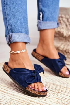 Outlet Klapki Na Korkowej Podeszwie Granatowe Wendy Damskie Klapki Korkowe|Klapki Damskie Klasyczne