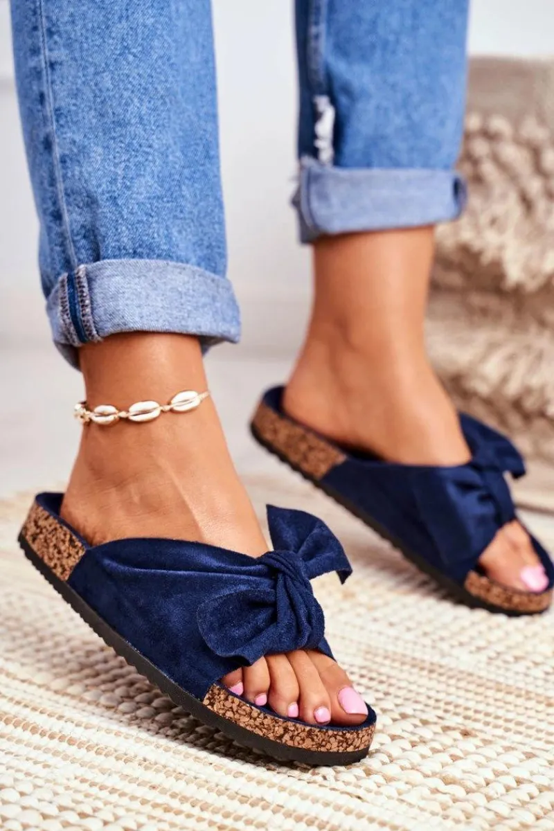 Outlet Klapki Na Korkowej Podeszwie Granatowe Wendy Damskie Klapki Korkowe|Klapki Damskie Klasyczne