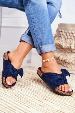 Outlet Klapki Na Korkowej Podeszwie Granatowe Wendy Damskie Klapki Korkowe|Klapki Damskie Klasyczne