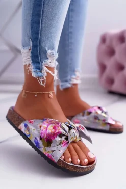 Sale Klapki Na Korkowej Podeszwie Szare W Kwiaty Wendy Damskie Klapki Korkowe|Klapki Damskie Klasyczne