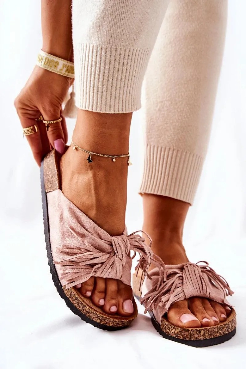 Outlet Klapki Na Korkowej Podeszwie Różowe Taryne Damskie Klapki Korkowe|Klapki Damskie Klasyczne