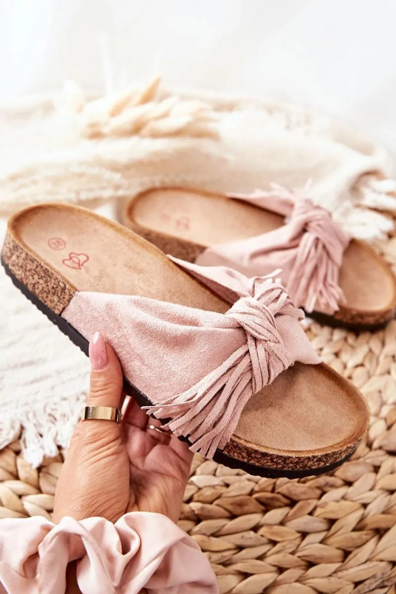 Outlet Klapki Na Korkowej Podeszwie Różowe Taryne Damskie Klapki Korkowe|Klapki Damskie Klasyczne