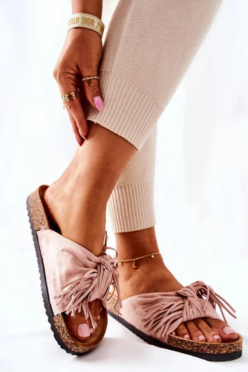 Outlet Klapki Na Korkowej Podeszwie Różowe Taryne Damskie Klapki Korkowe|Klapki Damskie Klasyczne