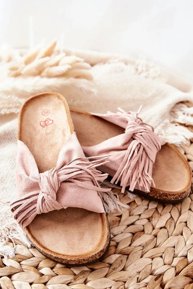 Outlet Klapki Na Korkowej Podeszwie Różowe Taryne Damskie Klapki Korkowe|Klapki Damskie Klasyczne