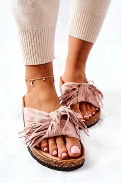 Outlet Klapki Na Korkowej Podeszwie Różowe Taryne Damskie Klapki Korkowe|Klapki Damskie Klasyczne