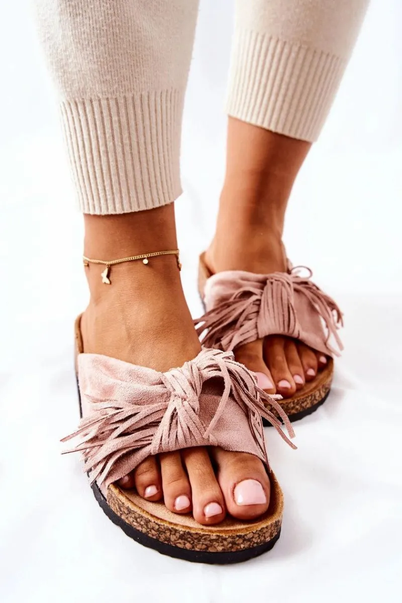 Outlet Klapki Na Korkowej Podeszwie Różowe Taryne Damskie Klapki Korkowe|Klapki Damskie Klasyczne