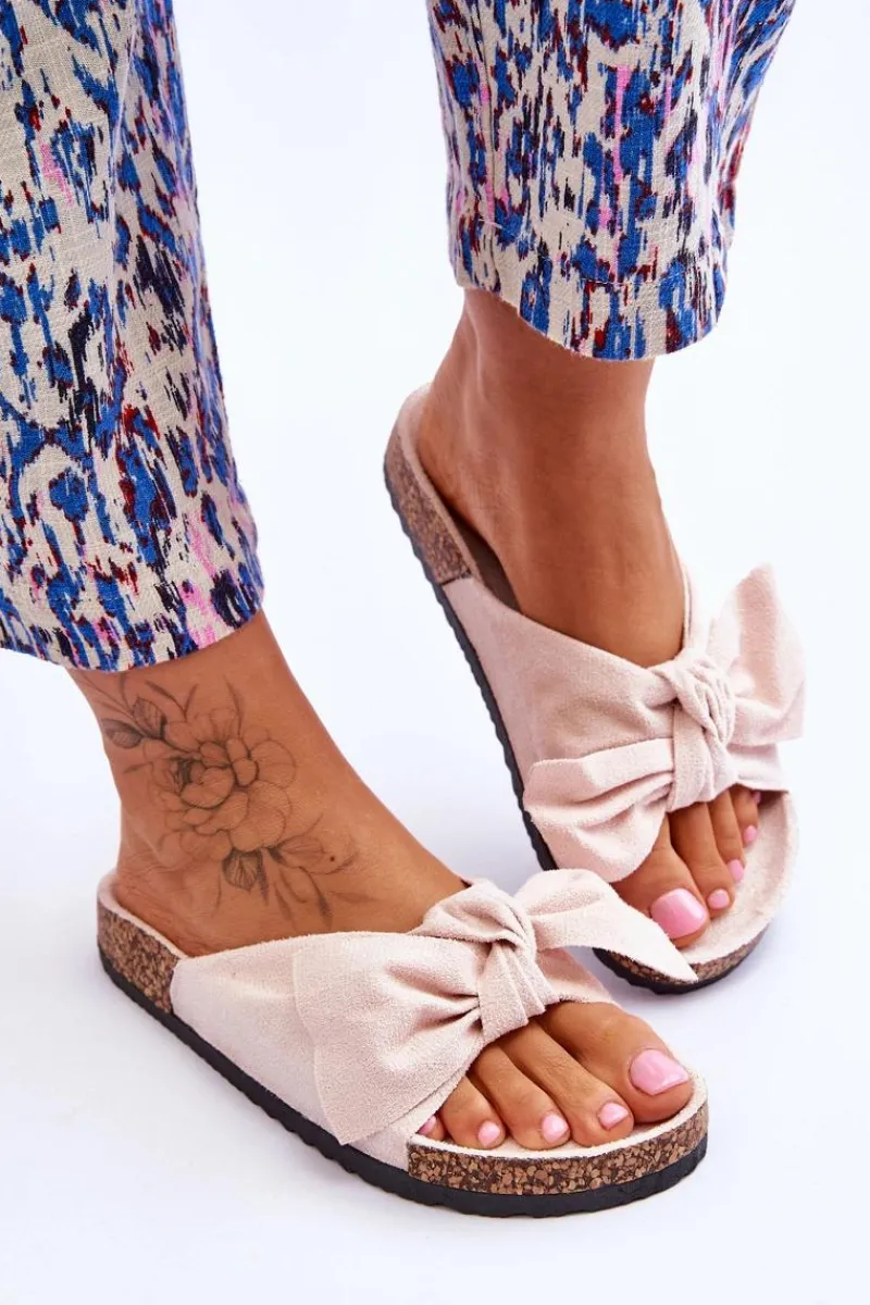 Best Boto Klapki Na Korkowej Podeszwie Beżowe Wendy