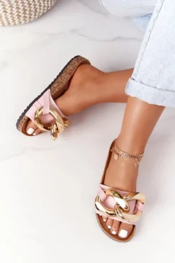 Boto Klapki Na Korku Z Łańcuchem Różowe Last Dance Różowy