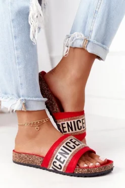 Klapki Korkowe|Klapki Damskie Klasyczne></noscript>Evento Klapki Na Korku Z Cyrkoniami Czerwone Be Nice