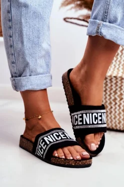 Clearance Evento Klapki Na Korku Z Cyrkoniami Czarne Be Nice