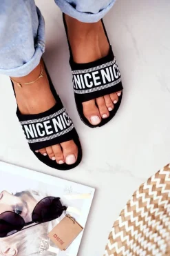 Clearance Evento Klapki Na Korku Z Cyrkoniami Czarne Be Nice