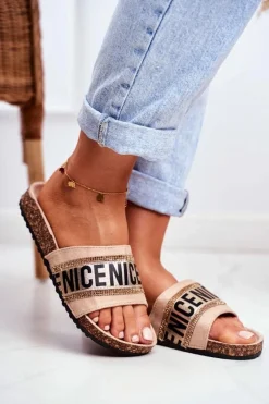 Klapki Korkowe|Klapki Damskie Klasyczne>Evento Klapki Na Korku Z Cyrkoniami Beżowe Be Nice